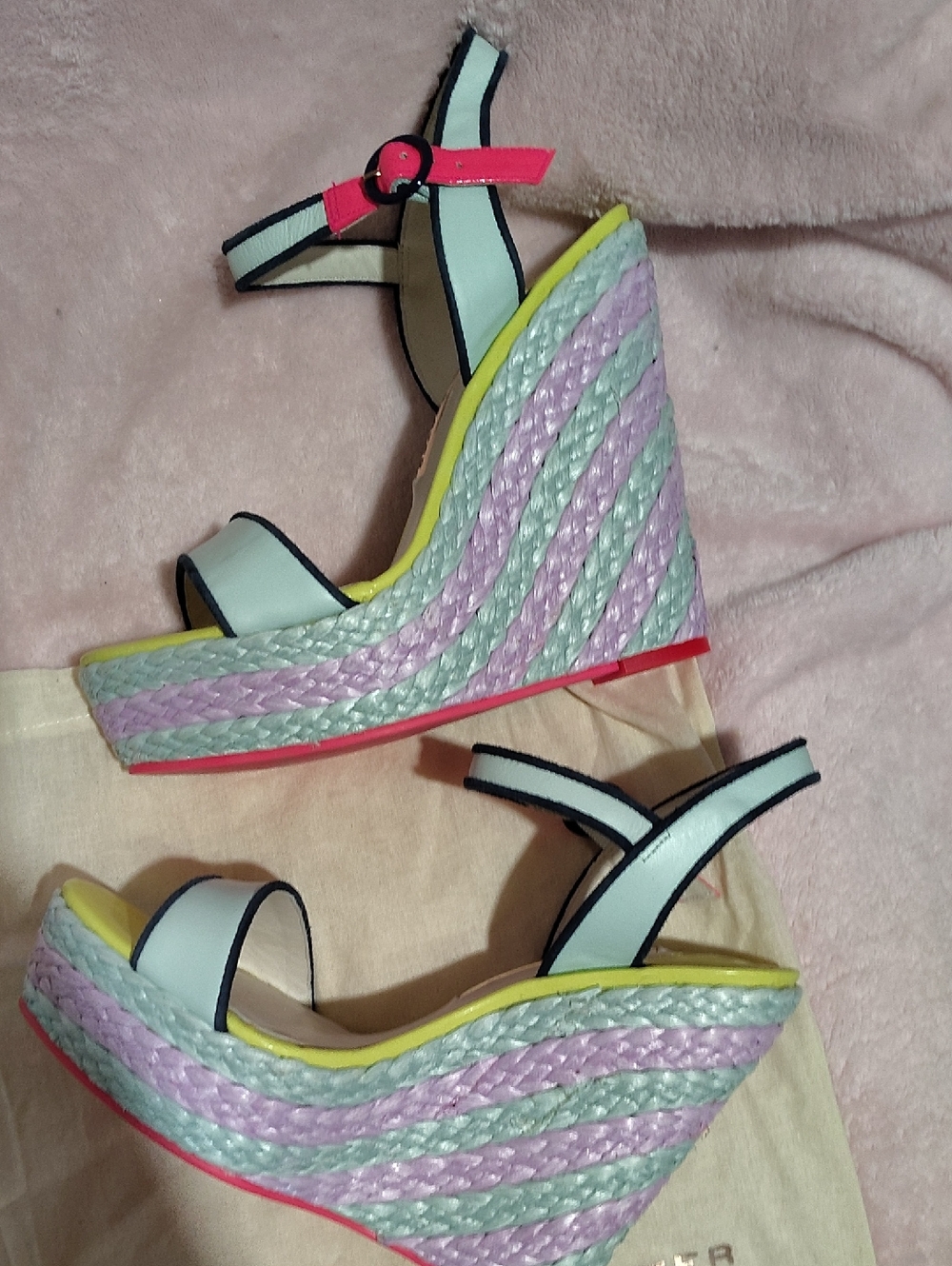 Sophia Webster Pastel Braided Platform Sandals - Blue, Yellow & Pink - Picture 4 of 10